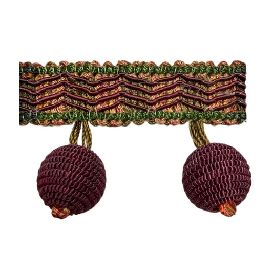Odyssey Collection - 1 1/2" Ball Fringe - Bugundy and Olive
