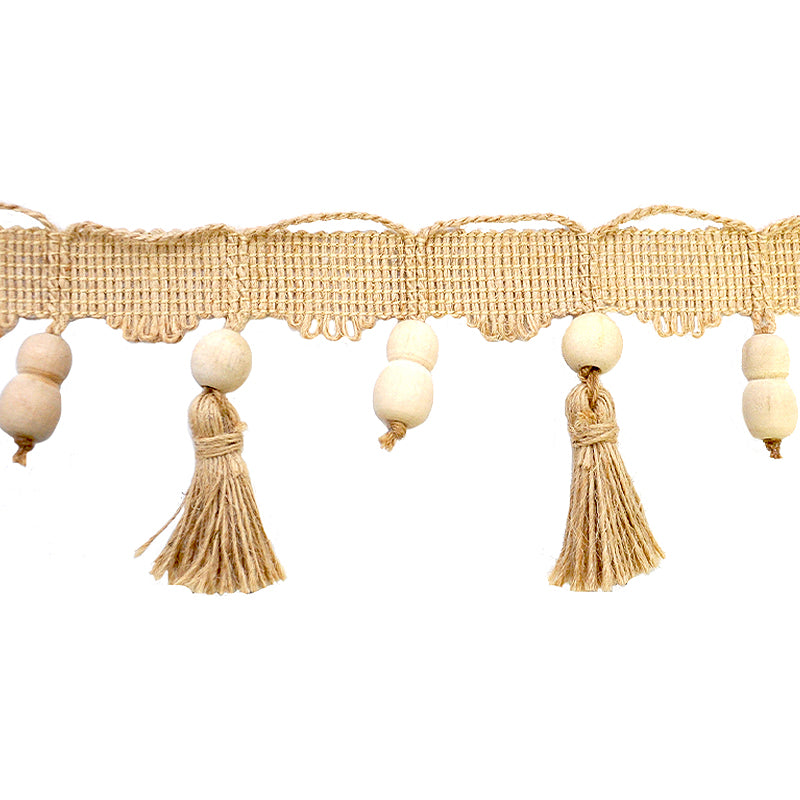 Texture Collection - 3" Length Wooden Ball Tassel Fringe in Jute (25 YDS)-BF-4201-28