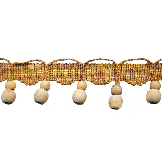 Texture Collection - 2" Length-Small Wooden Ball Tassel Fringe in Jute (25 YDS)-BF-4801-28