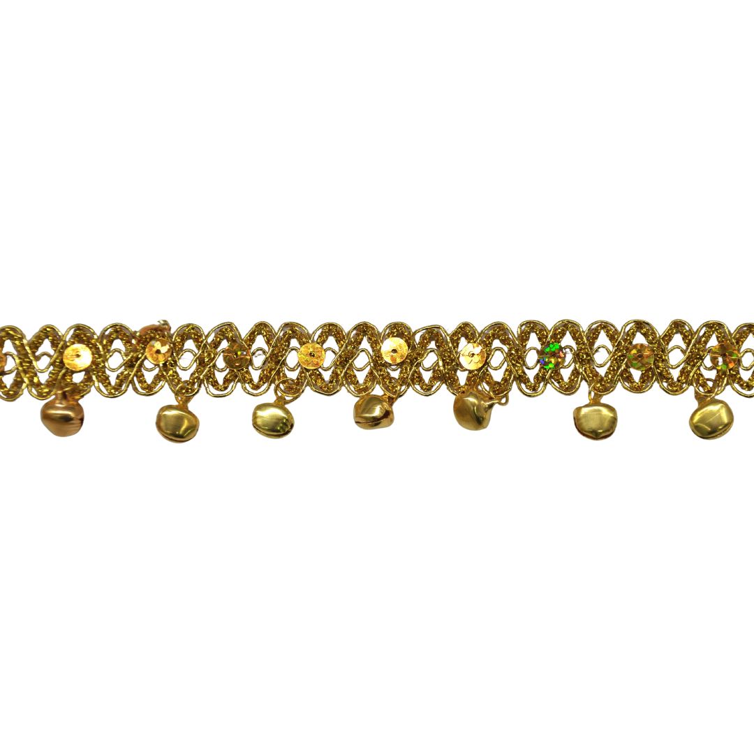 Gold trim with small bells on a white background