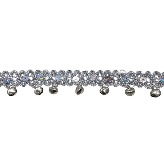 Belagio Enterprises 1-inch Silver Metallic Bell Trim with Sequins – 25 Yard Roll