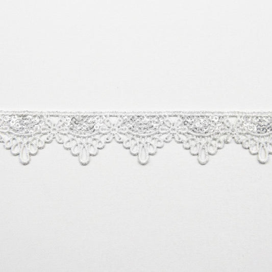Belagio Enterprises 1-inch White Scalloped Sequin Lace Trim – 15 Yard Roll