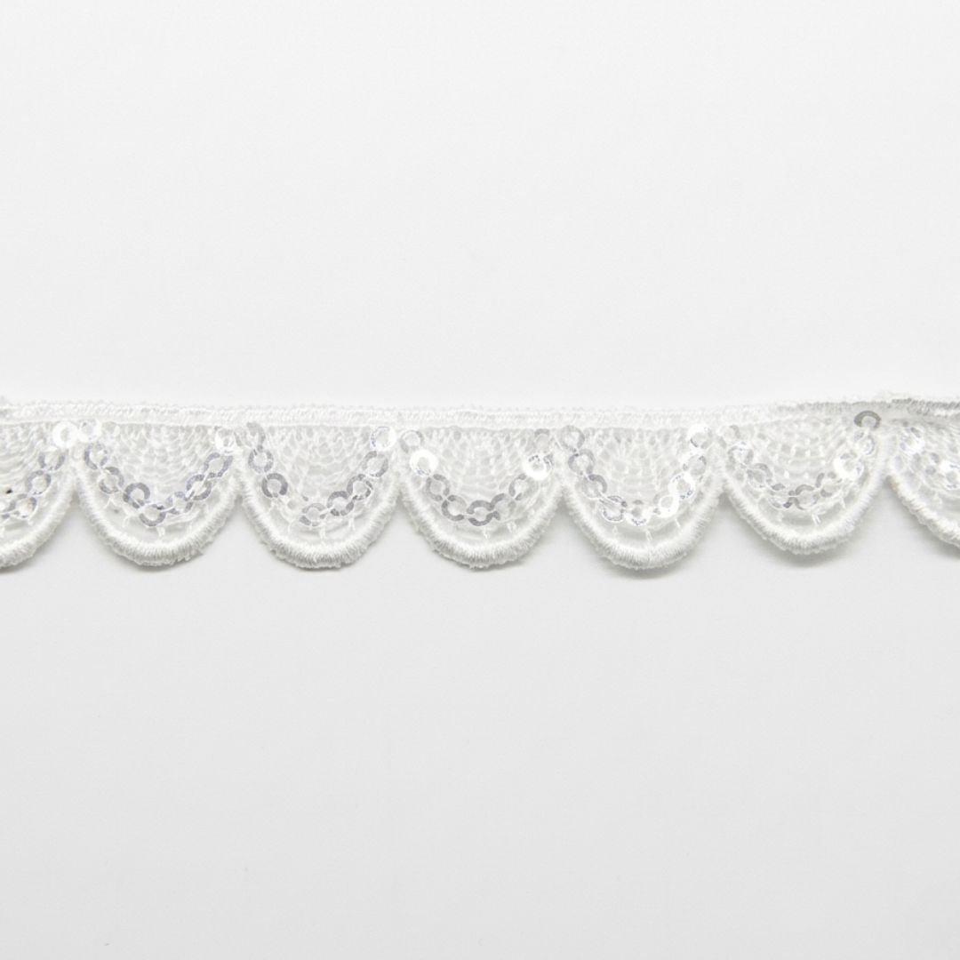 Belagio Enterprises 1/2-inch White Scalloped Sequin Lace Trim – 15 Yard Roll