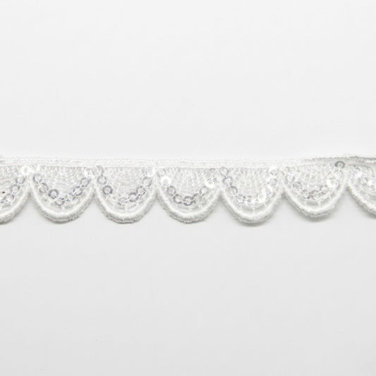 Belagio Enterprises 1/2-inch White Scalloped Sequin Lace Trim – 15 Yard Roll