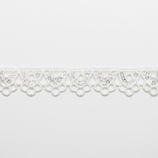 Belagio Enterprises 1/2-inch White Scalloped Loop Sequin Lace Trim – 15 Yard Roll