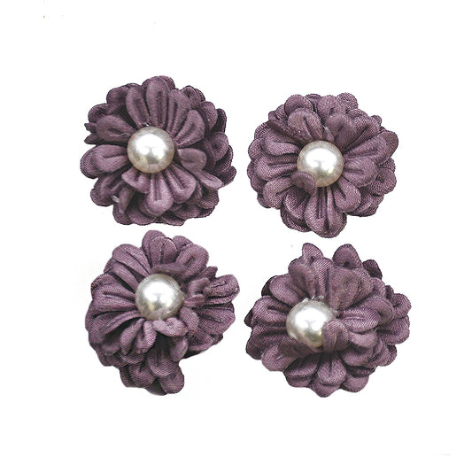 Colored Flowers With Pearls - 1" Multi-Layered (4pcs)-BPP-A2-12