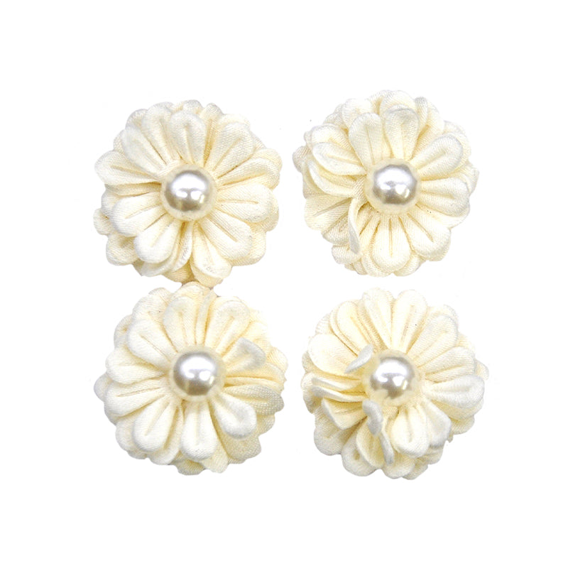 Colored Flowers With Pearls - 1" Multi-Layered (4pcs)-BPP-A2-24