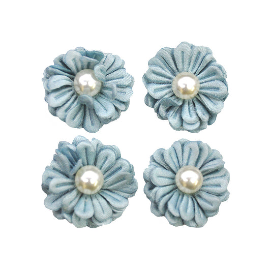 Colored Flowers With Pearls - 1" Multi-Layered (4pcs)-BPP-A2-33