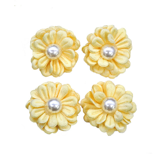 Colored Flowers With Pearls - 1" Multi-Layered (4pcs)-BPP-A2-34