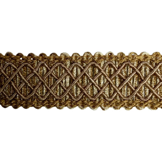 Paulette Collection - 1" width BRAID (25 Yard Roll) - BR-7006-16/36 Gold and Taupe