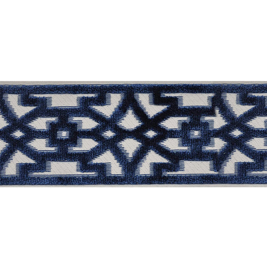 Decorative Chenille Trim Tape - 3 1/2" Width (25 Yard Roll) - BR-7531-05 Navy Blue/Ivory