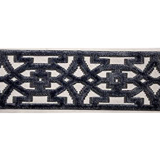 Decorative Chenille Trim Tape - 3 1/2" Width (25 Yard Roll) - BR-7531-49 Grey/Ivory