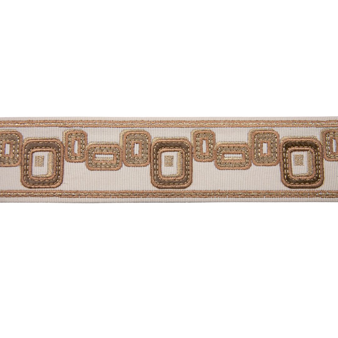 Belagio Enterprises 2-inch Beige & Gold Geometric Embroidered Jacquard Ribbon Trim – 25 Yard Roll (Copy)