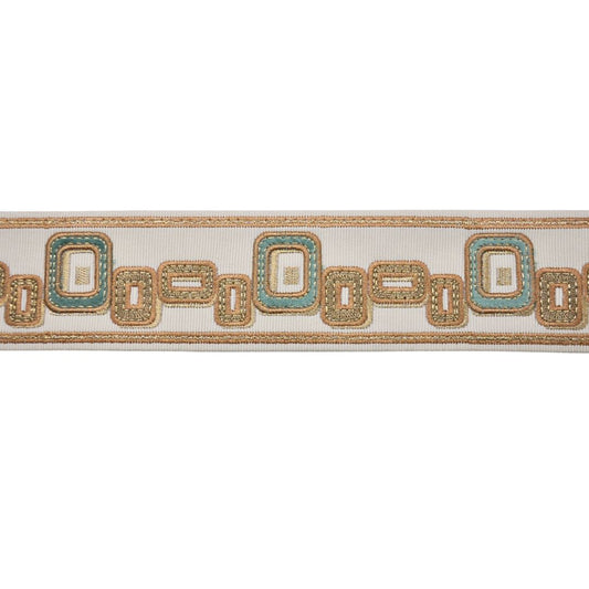 Belagio Enterprises 2-inch Teal & Gold Geometric Embroidered Jacquard Ribbon Trim – 25 Yard Roll
