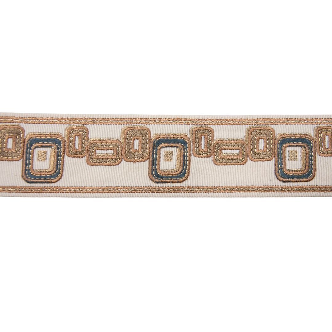 Belagio Enterprises 2-inch Gray & Gold Geometric Embroidered Jacquard Ribbon Trim – 25 Yard Roll