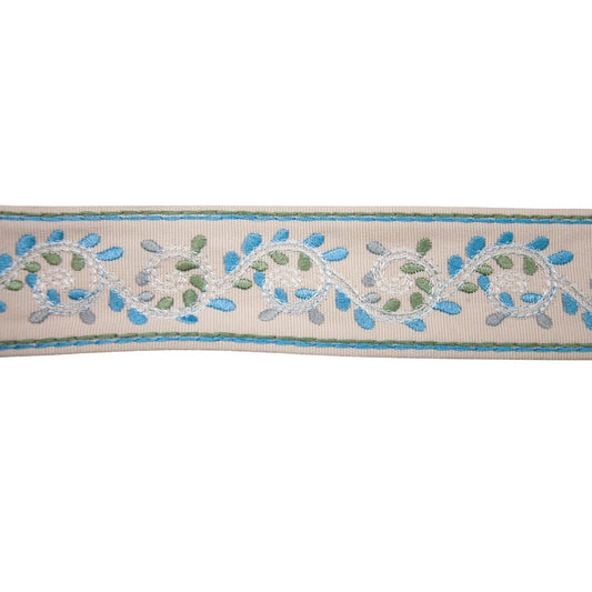 Belagio Enterprises 2-inch Light Blue Botanical Vine Embroidered Jacquard Ribbon Trim – 25 Yard Roll