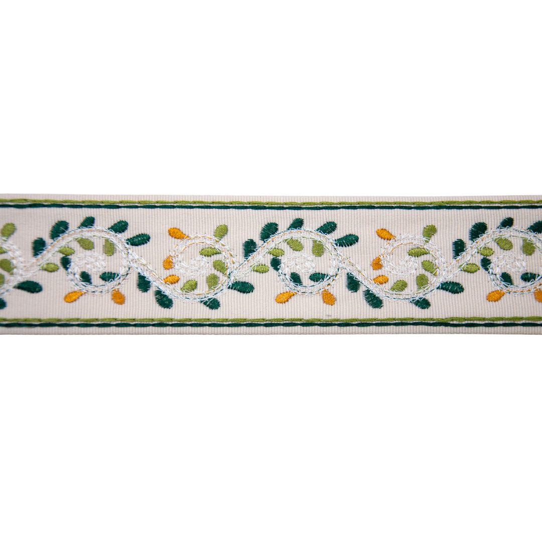 Belagio Enterprises 2-inch Green Botanical Vine Embroidered Jacquard Ribbon Trim – 25 Yard Roll