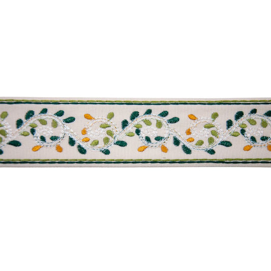 Belagio Enterprises 2-inch Green Botanical Vine Embroidered Jacquard Ribbon Trim – 25 Yard Roll