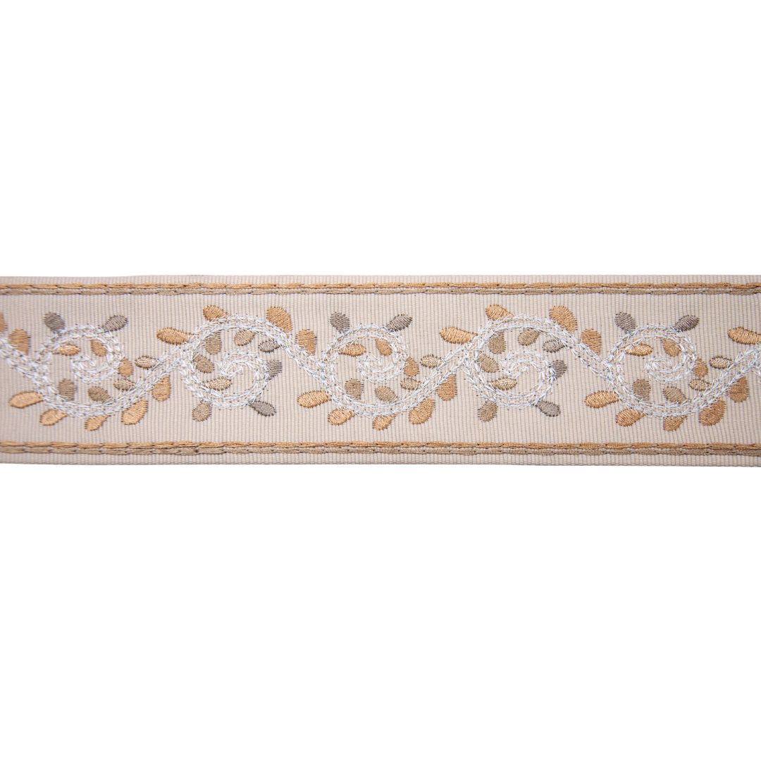 Belagio Enterprises 2-inch Beige Botanical Vine Embroidered Jacquard Ribbon Trim – 25 Yard Roll