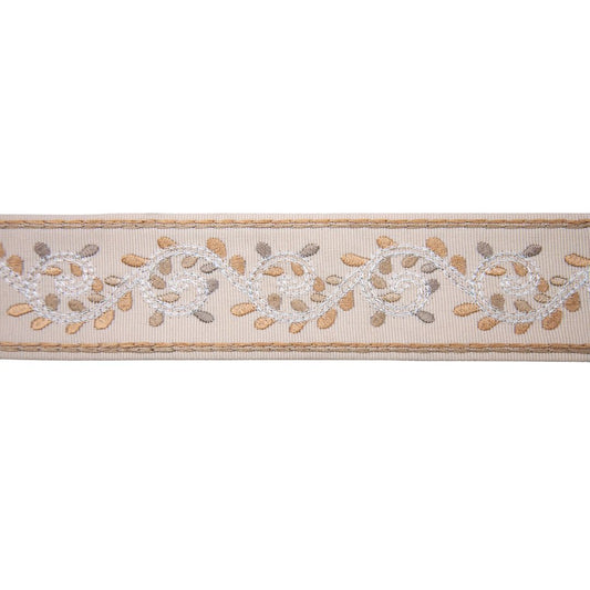 Belagio Enterprises 2-inch Beige Botanical Vine Embroidered Jacquard Ribbon Trim – 25 Yard Roll