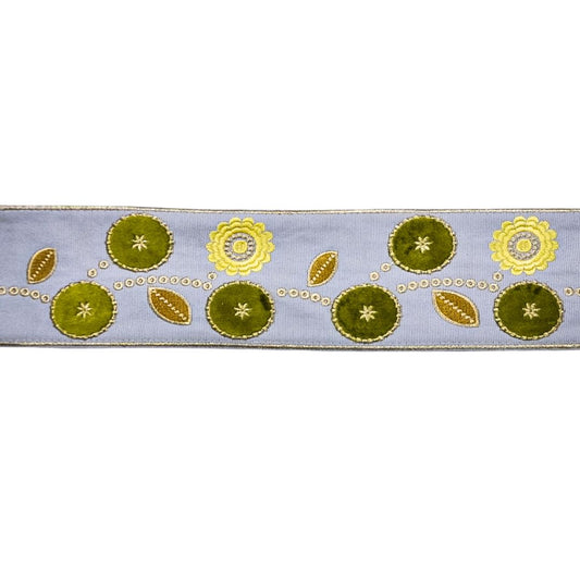 Belagio Enterprises 3 1/4-inch Silver Floral Embroidered Jacquard Ribbon Trim – 25 Yard Roll