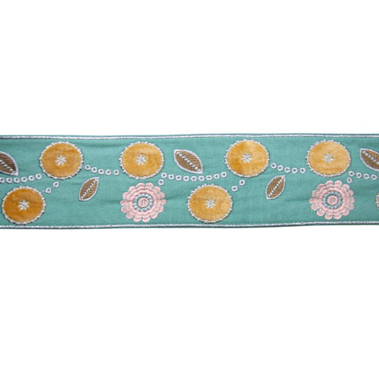 Belagio Enterprises 3 1/4-inch Mint Floral Embroidered Jacquard Ribbon Trim – 25 Yard Roll