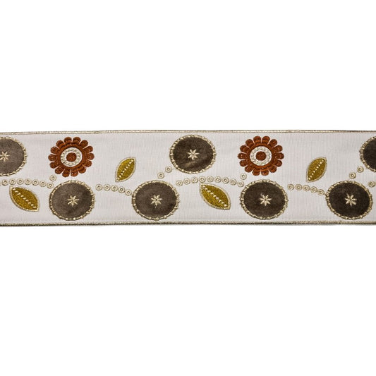 Belagio Enterprises 3 1/4-inch Beige Floral Embroidered Jacquard Ribbon Trim – 25 Yard Roll