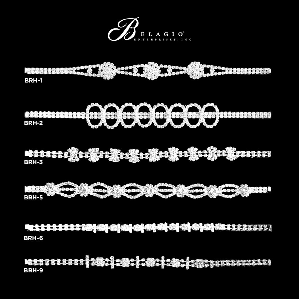 Belagio Enterprises - 6pcs Silver Rhinestone Elastic Headband - BRH-9