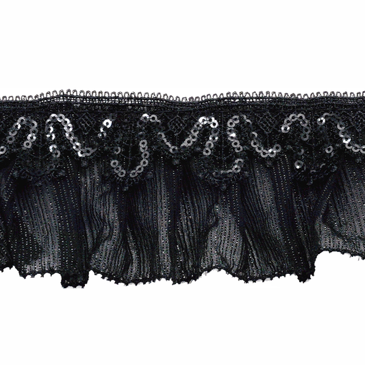 Gathered Lace with Overlay Black - 2 Inch - BRL-804-02 BLACK