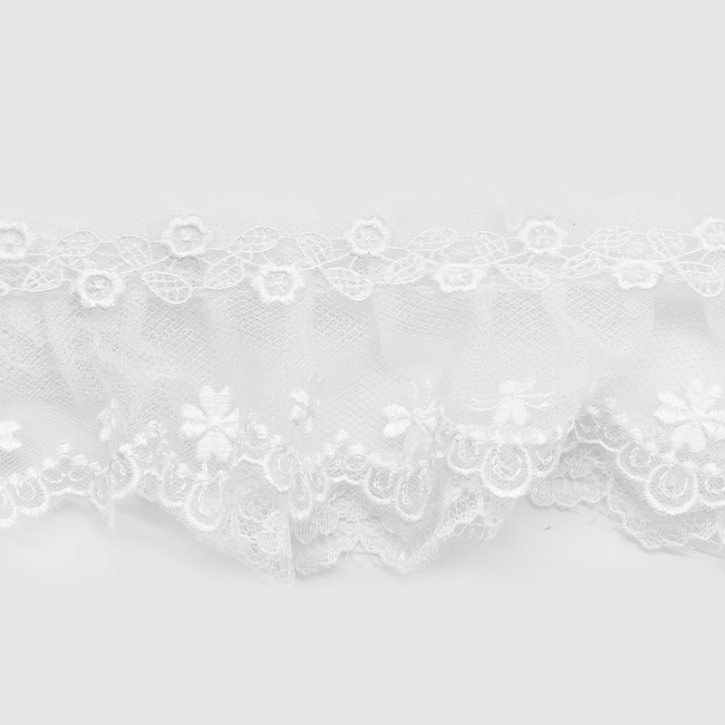 Gathered Lace with Embroiderey White - 3 Inch - BRL-805-27 WHITE