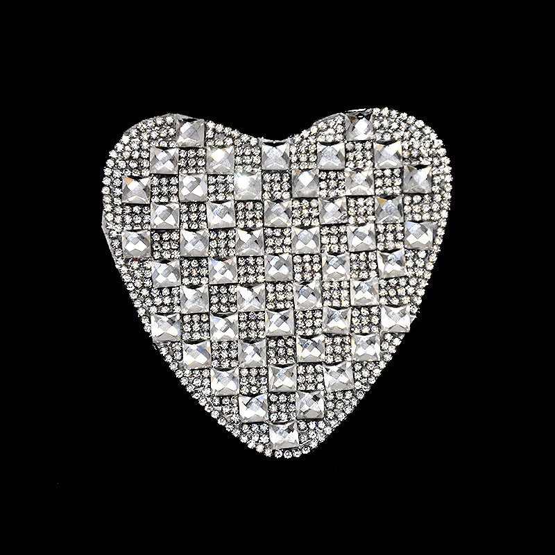 Iron-On Heart Rhinestone Applique - 3" Width - BRM-3 (6 PCs)