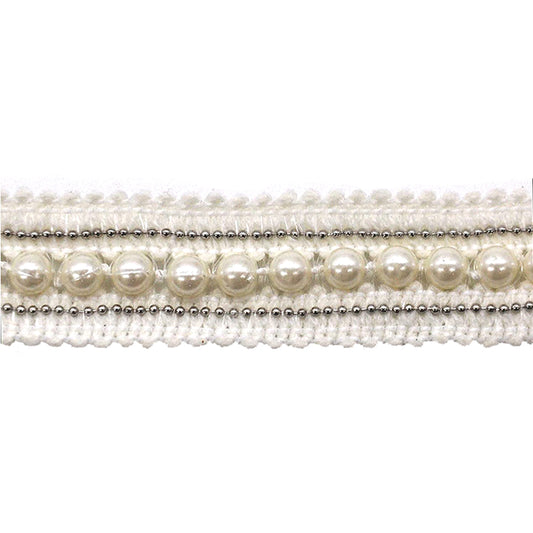 Double Gathered Lace with Scattered Pearls - 3/4" Width (9 1/2 YDS)-BTP-1802-27