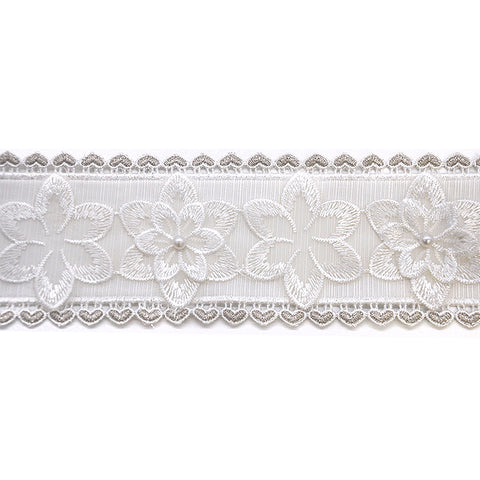 Lace Trimming, 3 Layered Lace with Pearls White BTP-1806