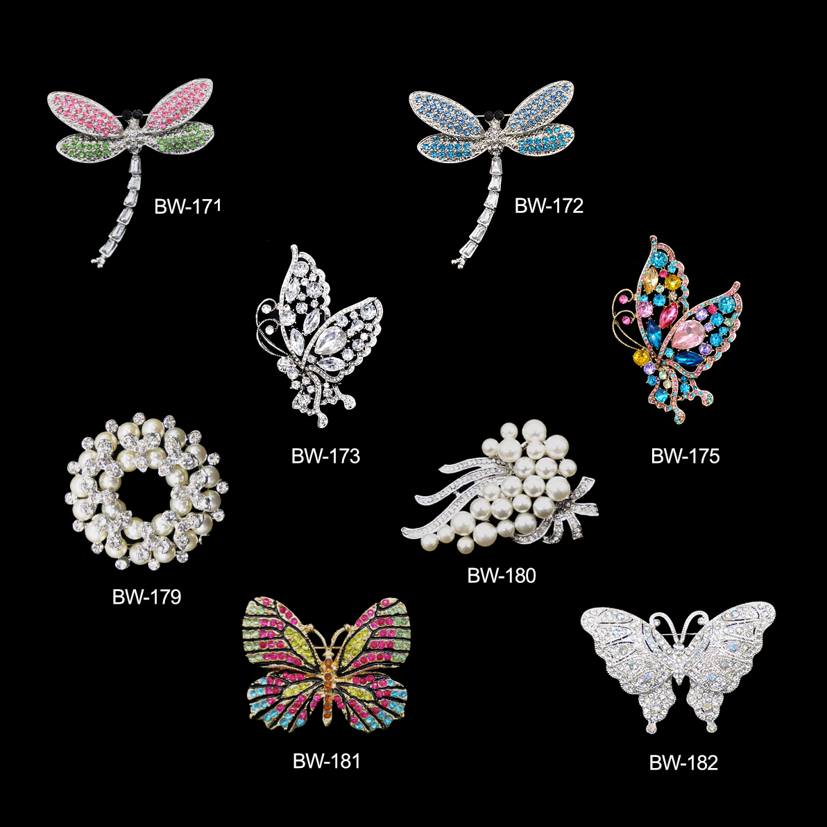 Rhinestone Brooch - 2" Rhinestone Pin-on Butterfly - BW-182 Silver