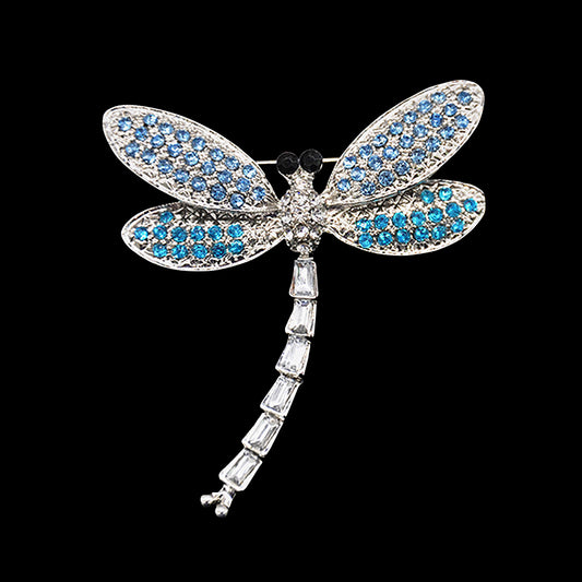 Rhinestone Brooch - 2" Pin-on Dragonfly - BW-172 Blue