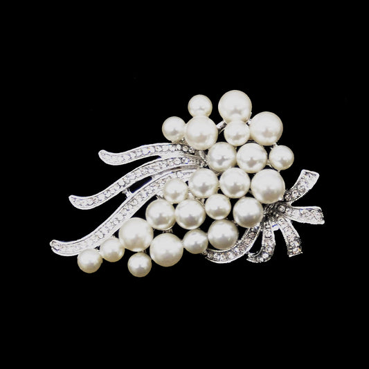 Rhinestone Brooch - Pin-on with Rhinestones and Pearls - BW-180 Sliver