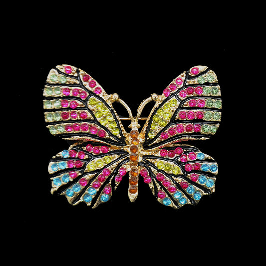 Rhinestone Brooch - 1 1/2" Rhinestone Pin-on Butterfly - BW-181 Multi Colored