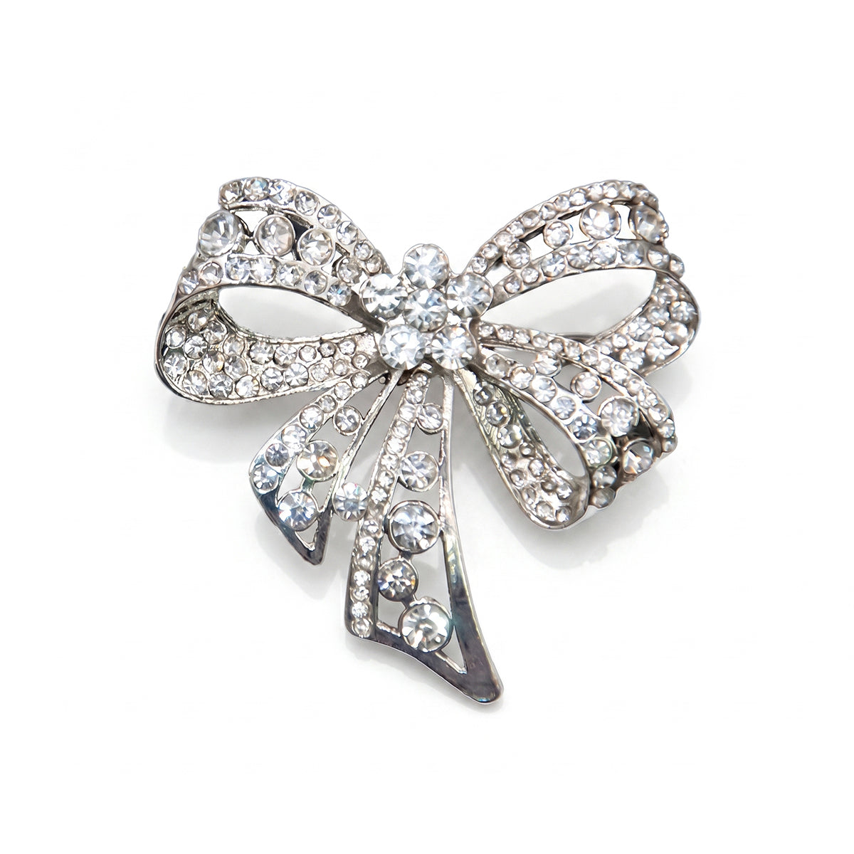 Ribbon & Light Crystal Bow Brooch