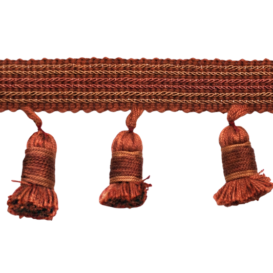 Belagio Enterprises Godiva Collection 4" Large Tassel Fringe - 25 Yard Roll - Sable and Rust | Style BF-4098