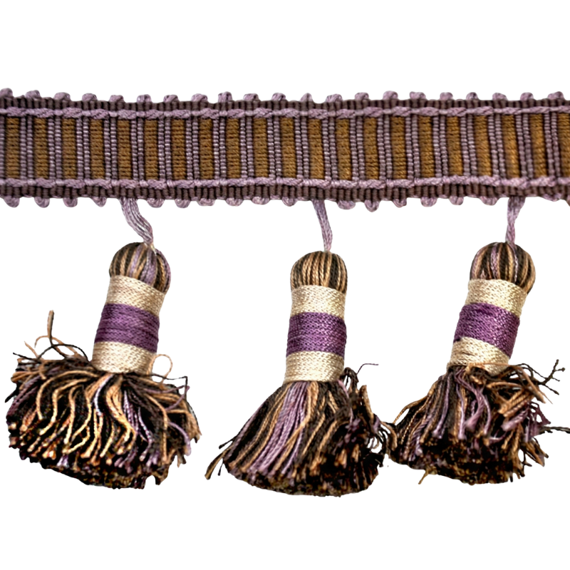 Belagio Enterprises Godiva Collection 4" Large Tassel Fringe - 25 Yard Roll - Lilac and Toffee | Style BF-4098
