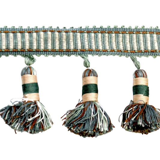 Belagio Enterprises Godiva Collection 4" Large Tassel Fringe - 25 Yard Roll - Turquoise and Beige | Style BF-4098