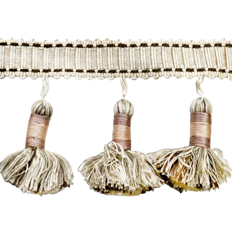 Belagio Enterprises Godiva Collection 4" Large Tassel Fringe - 25 Yard Roll - Taupe and Beige | Style BF-4098