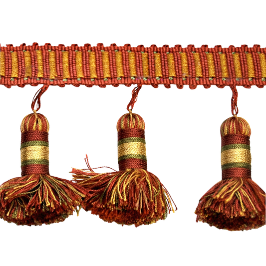 Belagio Enterprises Godiva Collection 4" Large Tassel Fringe - 25 Yard Roll - Dark Brick and Mocha | Style BF-4098