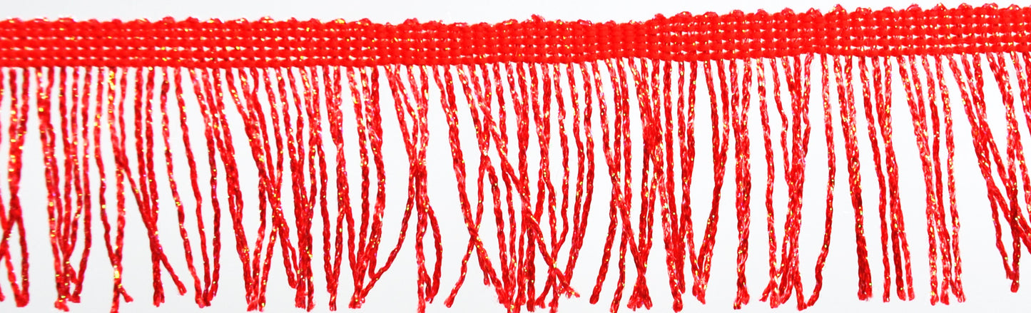 4 inch Metallic Chainette Fringe P-7044M-22 Red