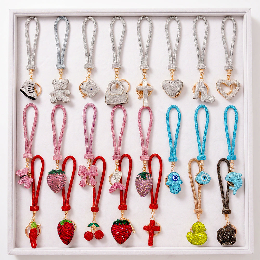 Belagio Enterprises 23cm Rhinestone Wristlet Keychains | Assorted Hand Charms 3-Pack | Colorful Mixed Accessory Bundle