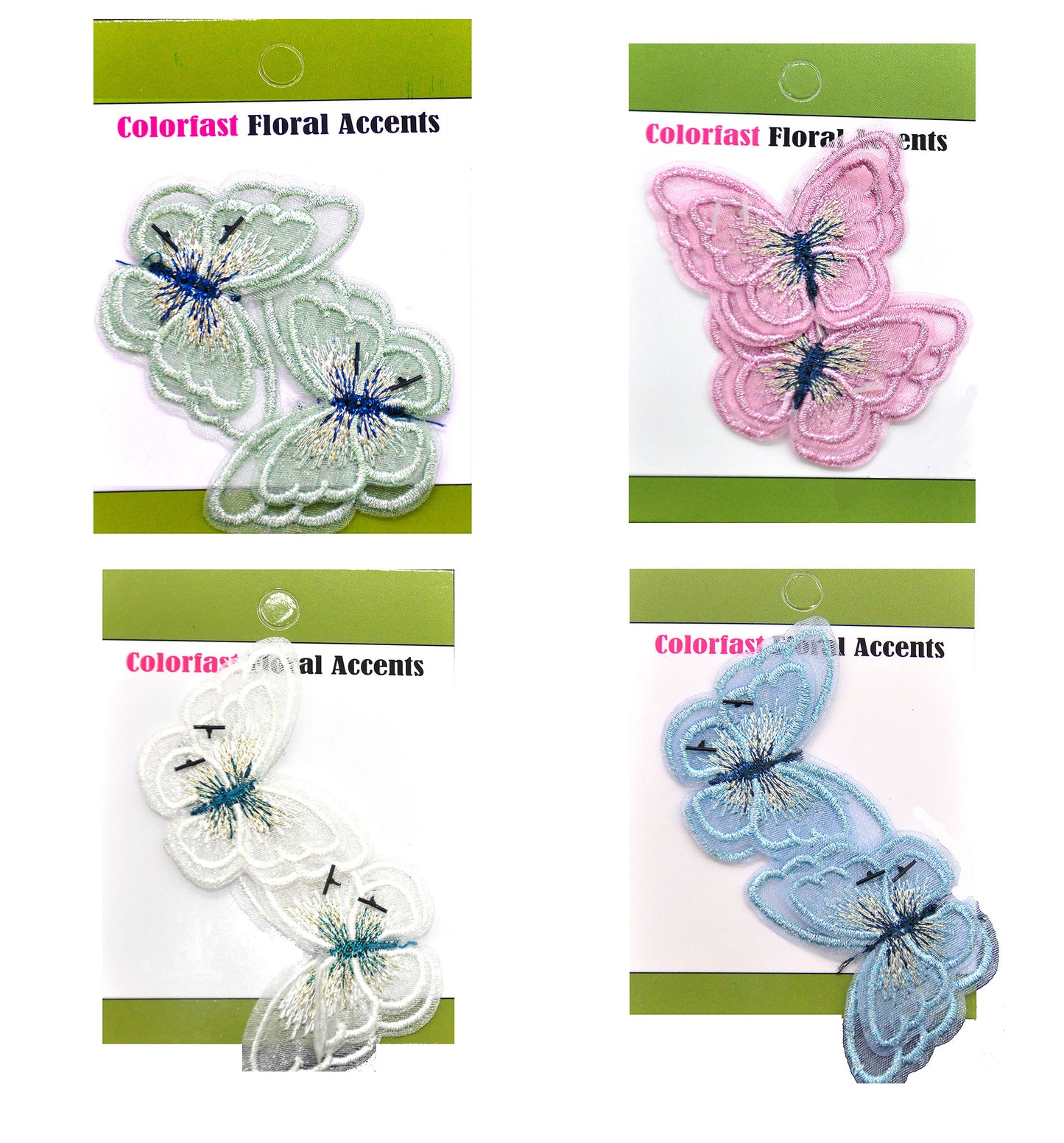 Belagio Enterprises - 2" Embroidered Butterfly Appliques - 12pcs Per Card (6 Cards Per Order) - BPP-N1-27 White