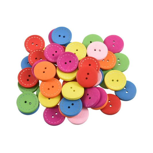 Painted Wooden Buttons - 6 Pcs Per Packet - BBA-4
