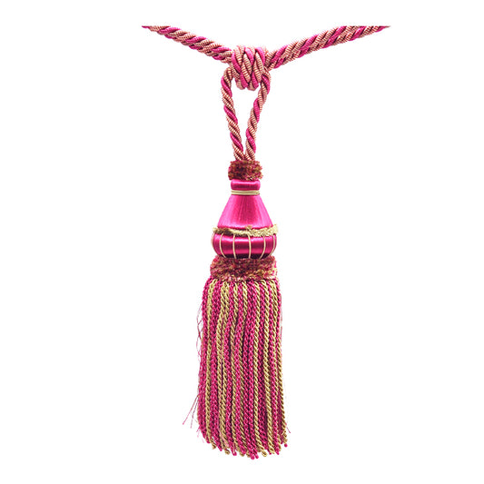 A hot pink and mint green colored tassel tieback.