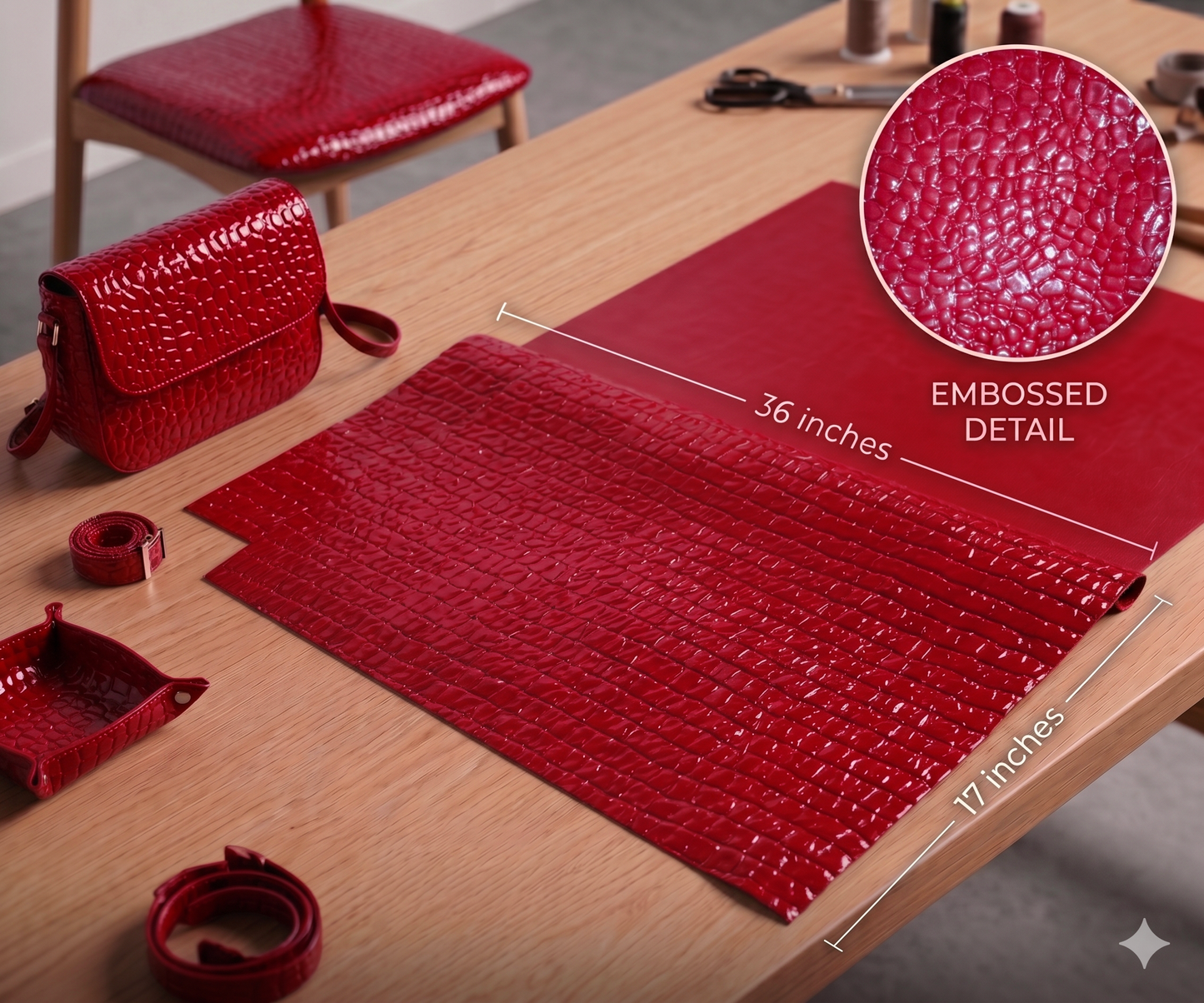 Belagio Enterprises 17" x 36" Faux Snake Vinyl Fabric – Embossed Red Vegan Leather for Handbags, Upholstery & DIY Crafts