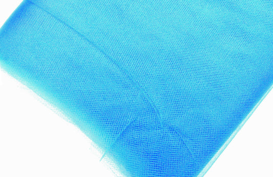 A bolt of light blue tulle fabric.